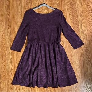 Plum Purple Long Sleeve Sparkle Skater Dress